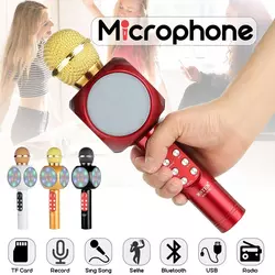 Bežični karaoke mikrofon - ugrađena 2 zvučnika - jači model - bluetooth spajanje - s LED svjetlom - Crvena