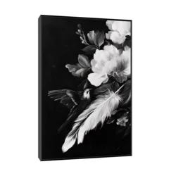 Canvas Slika na platnu Crno belo cveće, Sa ramom, 100 x 150 cm, Crni
