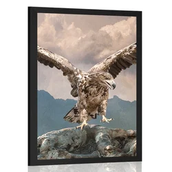 Plakat orel z razprtimi krili nad gorami - 20x30 black
