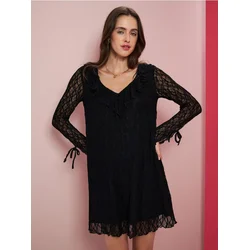 Sinsay - Mini babydoll haljina sa čipkom - crno