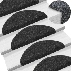 Prostirke za stepenice, samoljepljive, 10 kom, 56x17x3 cm, crne, poluokrugle