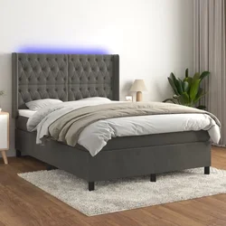 Krevet box spring s madracem LED tamnosivi 140x190 cm baršun