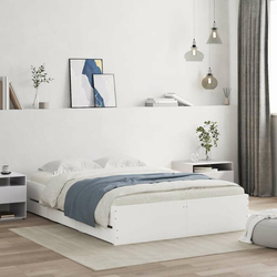 Vidaxl Posteljni okvir s predali bel 135x190 cm inženirski les