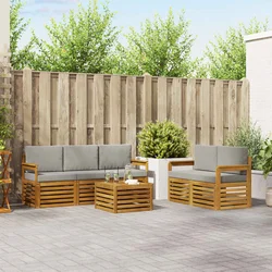 Setovi sofa 6 pcs Prirodna i svijetlo siva Čvrsto drvo akacije