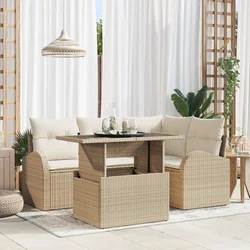 vidaXL 5-delni vrtni sofa set s blazinami, bež, poly rattan