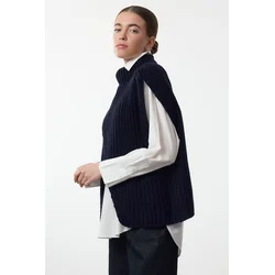 Trendyol Navy Blue Stand Collar Slit Poncho