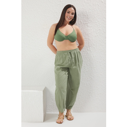 Trendyol Curve Khaki Pleated High Waist Carrot/Shalwar Beach Wear Plus Size Trousers