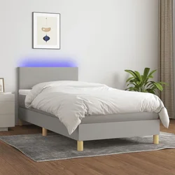 Vidaxl Box spring postelja z vzmetnico LED sv. siva 100x200 cm blago