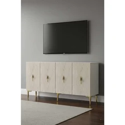 Hanah Home komoda Ayshe 150, 150 cm, bela / travertin / zlatna