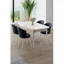 HANAH HOME Rasklopivi trpezarijski sto i stolice (5 delova) Asfel White Anthracite