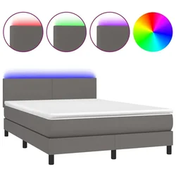 Vidaxl Box spring postelja z vzmetnico LED siva 140x200cm umetno usnje