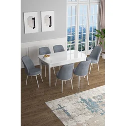 Hanah Home Set Trpezarijski sto i 6 stolica Han, Sivo-beli