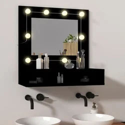Ormarić s ogledalom i LED svjetlima crni 60 x 31,5 x 62 cm