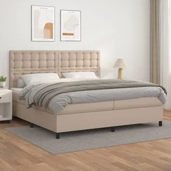 Vidaxl Box spring postelja z vzmetnico kapučino 200x200 cm um. usnje