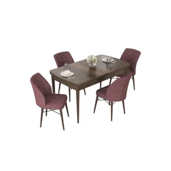 Hanah Home trpezarijski set Nef, sto na razvlačenje i 4 stolice, ploča u dekoru drveta Baroque, puder roze tkanina Jerry