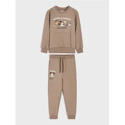 Sinsay - Pamučni komplet: dukserica i pantalone Mickey Mouse - smeđesivo