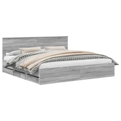 Vidaxl Konstrukcija postelje s predalom Siva Sonoma 200 x 200 cm