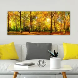WallXpert slika na platnu YTY812718, jesenja šuma obasjana suncem u žutim i narandžastim tonovima, 30 x 80 cm