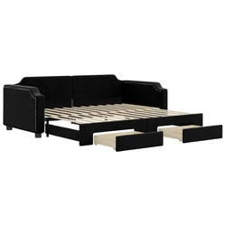 Vidaxl Izvlečna dnevna postelja s predali črna 90x190 cm blago