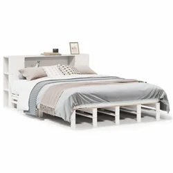Vidaxl Knjižna postelja brez vzmetnice bela 135x190 cm trden les