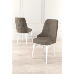 Hanah Home set trpezarijskih stolica Pare 8 kom, kapućino tkanina Babyface, bele drvene noge