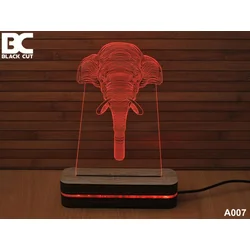 Black Cut 3D Lampa jednobojna - Slon ( A007 )