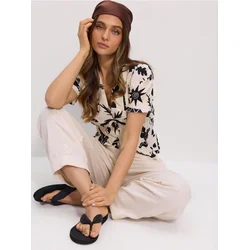 Sinsay - Barrel leg pantalone od viskoze sa dodatkom lana - krem