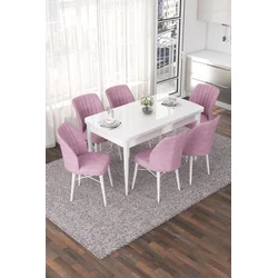 Hanah Home Set Trpezarijski sto i 6 stolica Nef, Roze-beli