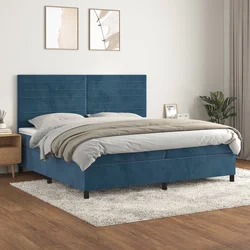 Greatstore Box spring postelja z vzmetnico temno modra 200x200 cm žamet