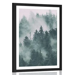Plakat s paspartujem gore v meglici - 40x60 no frame