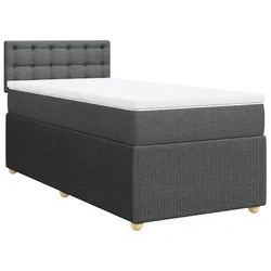 Vidaxl Box spring postelja z vzmetnico temno siva 90x200 cm blago