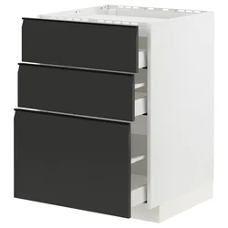METOD / MAXIMERA Pod.elem.grej.ploča/3front/3fiok, bela/Upplöv boja antracita, mat, 60x60 cm
