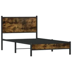 Vidaxl Kovinski posteljni okvir brez vzmetnice dimljen hrast 107x203cm