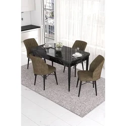 Hanah Home trpezarijski set Eva, sto na razvlačenje i 4 stolice, ploča u dekoru crnog mermera, braon tkanina Babyface