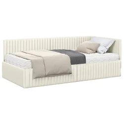 Kutni krevetni okvir s madracem s uzglavljem 2 pcs Krema Baršun