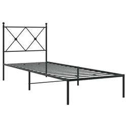 Vidaxl Kovinski posteljni okvir z vzglavjem črn 75x190 cm