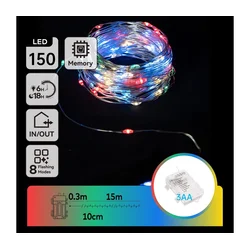 Aigostar - LED spoljašnji niz 150xLED/8 funkcija/3xAA 15,3m IP44