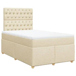 Vidaxl Box spring postelja z vzmetnico krem 120x190 cm blago