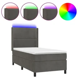 Vidaxl Box spring postelja z vzmetnico LED temno siva 90x200 cm žamet