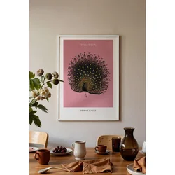 WallXpert uramljena slika 115214, The Black Peacock Ohare Kosona, crni paun, ružičasta pozadina, 30 x 40 cm, beli ram