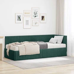 Kutni krevetni okvir s madracem 2 pcs Zelena Baršun