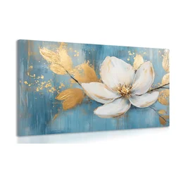 Slika bel cvet z zlatimi listi - 90x60
