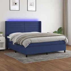 Vidaxl Box spring postelja z vzmetnico LED modra 160x200 cm blago