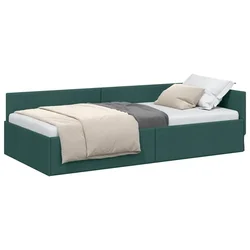 Vidaxl Kotna postelja z vzglavjem Temno zelena 90 cm x 190 cm blago