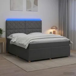 vidaXL LED posteljni pod z vzmetnico Temno siva 140 x 190 cm Blago