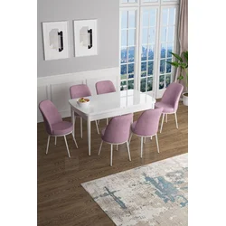 Hanah Home Set Trpezarijski sto i 6 stolica Han, Roze-beli