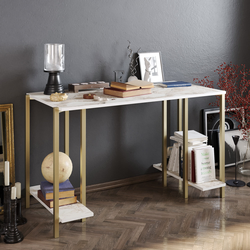 Hanah home Radni sto 125x73,8x60?cm Belo-Zlatni