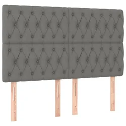 Vidaxl Vzglavje postelje temno sivo 144x7x118/128 cm blago
