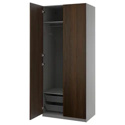 PAX / STORKLINTA Kombinacija garderobera, tamnosiva/tamnosmeđa im. bajcovane hrastovine, 100x60x236 cm