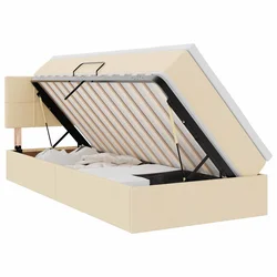 LED krevet za pohranu s madracem Krema 100 x 200 cm Tkanina